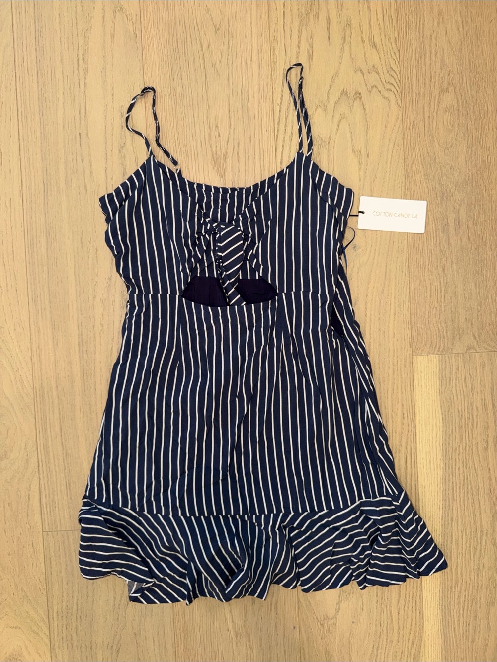 Cotton Candy Navy and White Striped Spaghetti Strap Dress